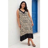 Roman Women's Curve Animal Print V-Neck Midi Dress in Black | Size: 18
