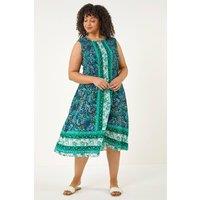 Roman Women's Curve Paisley Print Midi Dress in Blue | Size: 20