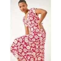 Roman Women's Daisy Print Lace Trim Midi Dress in Red | Size: 14