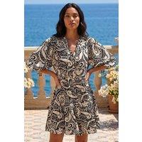 Roman Women's Petite Print Button Smock Dress in Black | Size: 14