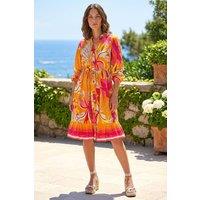 Roman Women's Petite Tropical Print Buttoned Dress in Orange | Size: 12