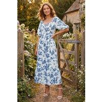 Roman Women's Petite Floral Print Midi Dress in Blue | Size: 14