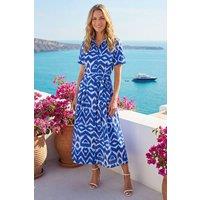 Roman Women's Petite Stripe Tie Waist Shirt Dress in Blue | Size: 14