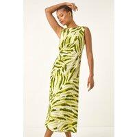 Roman Women's Abstract Side Pleat Midi Dress in Green | Size: 18