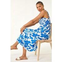 Roman Women's Floral Shirred Midi Dress in Blue | Size: 18