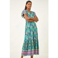 Roman Women's Floral Border Print Maxi Dress in Blue | Size: 20