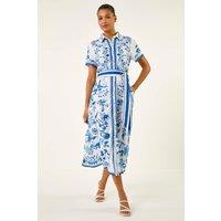 Roman Women's Floral Border Print Collared Shirt Dress in Blue | Size: 18