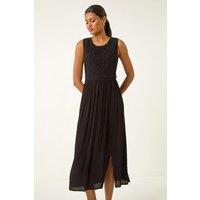 Roman Women's Crochet Bodice Midi Dress in Black | Size: 18
