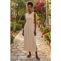 Roman Women's Crochet Bodice Midi Dress in Stone | Size: 20