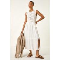 Roman Women's Crochet Bodice Midi Dress in White | Size: 18