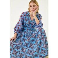 Roman Women's Abstract Print V-Neck Maxi Dress in Blue | Size: 12
