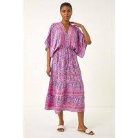 Roman Women's Paisley Print V-Neck Midi Dress in Lilac | Size: 14