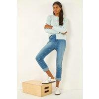 Roman Women's Slim Leg Turn Up Stretch Jeans in Mid Blue | Size: 20