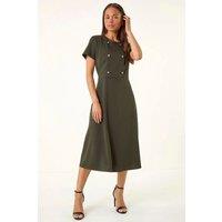 Roman Women's Petite Button Stretch Midi Dress in Khaki | Size: 18