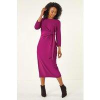 Roman Women's Petite Tie Waist Stretch Midi Dress in Magenta | Size: 12