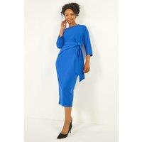 Roman Women's Petite Tie Waist Stretch Midi Dress in Royal | Size: 18