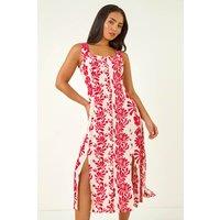 Roman Women's Petite Button Front Midi Dress in Red | Size: 14
