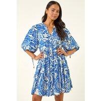 Roman Women's Petite Print Button Smock Dress in Royal | Size: 18