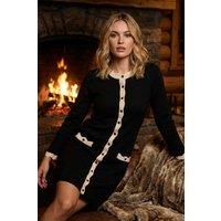 Roman Women's Scalloped Button Through Knit Dress in Black | Size: 20