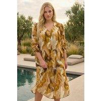 Roman Women's Curve Swirl Print V-Neck Midi Dress in Brown | Size: 20