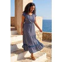 Roman Women's Curve Floral Print Swing Midi Dress in Navy | Size: 20