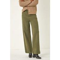 Roman Women's Cotton Blend Wide Leg Stretch Jeans in Khaki | Size: 18