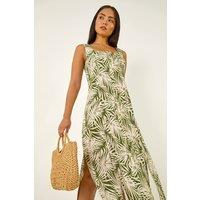 Roman Women's Petite Leaf Print Button Midi Dress | Size: 10