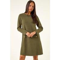 Roman Women's Petite Buttoned Knit Dress in Khaki | Size: 18