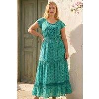 Roman Women's Curve Floral Print Swing Midi Dress in Turquoise | Size: 18