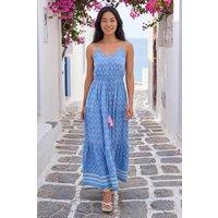 Roman Women's Petite Abstract Print Strappy Maxi Dress in Blue | Size: 14