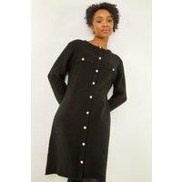 Roman Women's Petite Button Detail Knit Dress in Black | Size: 16