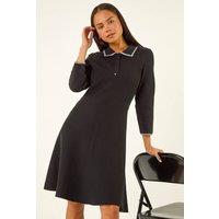 Roman Women's Petite Collared Knit Dress in Black | Size: 16