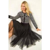 Roman Women's Petite Animal Knitted Mesh Dress in Black | Size: 16