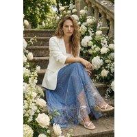 Roman Women's Polka Dot Print Elasticated Mesh Skirt in Blue | Size: 18