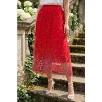 Roman Women's Polka Dot Print Elasticated Mesh Skirt in Red | Size: 16