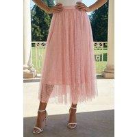 Roman Women's Polka Dot Print Elasticated Mesh Skirt in Light Pink | Size: 16