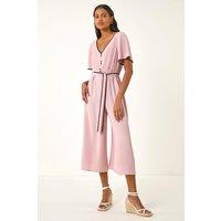 Roman Women's Tie Waist Wide Leg Jumpsuit in Light Pink | Size: 20