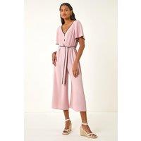 Roman Women's Tie Waist Wide Leg Jumpsuit in Light Pink | Size: 14