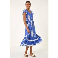 Roman Women's Paisley Print Buttoned Midi Dress in Royal | Size: 14