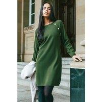 Roman Women's Petite Button Detail Knit Dress in Khaki | Size: 18