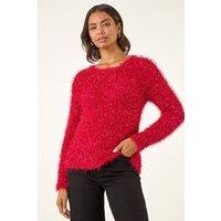 Roman Women's Metallic Fluffy Knit Jumper in Red | Size: 20