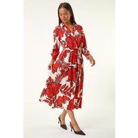 Roman Women's Petite Floral Midi Shirt Dress in Red | Size: 14
