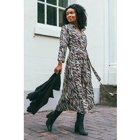 Roman Women's Petite Animal Print Midi Shirt Dress in Chocolate | Size: 18