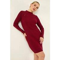 Roman Women's Petite Knitted Midi Dress in Wine | Size: 18