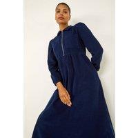 Roman Women's Corduroy Zip Detail Midi Dress in Navy | Size: 16