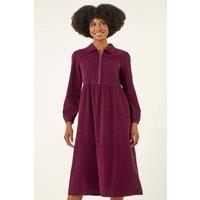 Roman Women's Corduroy Zip Detail Midi Dress in Red | Size: 18