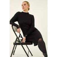 Roman Women's Petite Knitted Midi Dress in Black | Size: 14