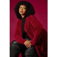 Roman Women's Curve Textured Chennile Knit Cardigan in Red | Size: 18