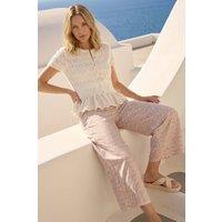 Roman Women's Floral Print Frayed Edge Ankle Jean in Light Pink | Size: 20