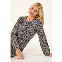 Roman Women's Petite Leopard Knit Mini Dress in Grey | Size: 14